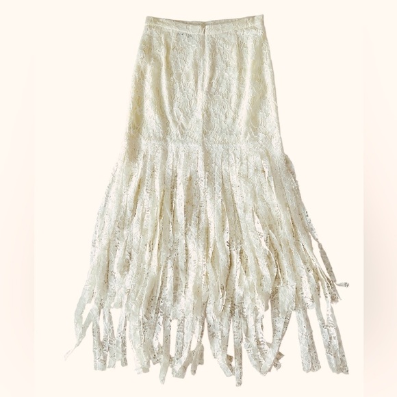 NWOT Alexis Ivory Lace Fringe Skirt Long Fairy Gypsy Boho Hi-Low Large $975💛 - Picture 2 of 8